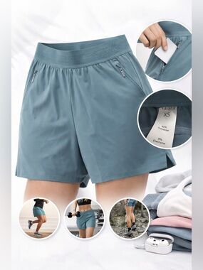 Halara Athletic Running Shorts XS Teal Blue High Rise Zip Pocket NWOT